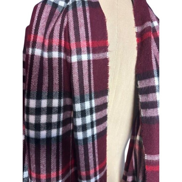 Men's WINTER WOOL CASHMERE SCARF Plaid Red Made in Italy Fringe Soft Wool - Picture 2 of 3